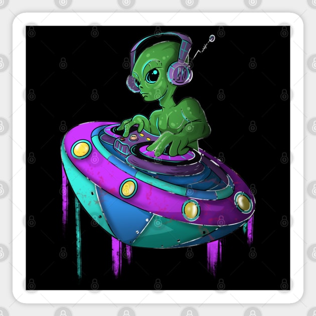 Alien Music Dj in Space Sticker by Trendy Black Sheep